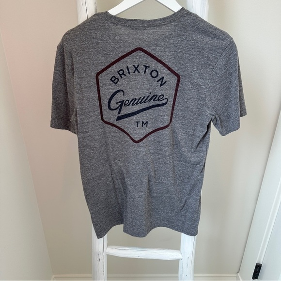 Brixton Gray Short Sleeve Tee with Logo SZ Small - Picture 2 of 8